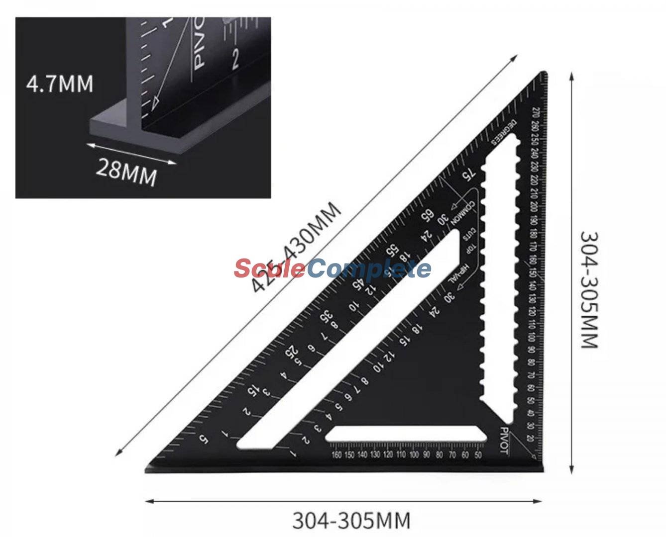 Echer Aluminiu pentru Dulgherie, Tamplarie, 300mm 