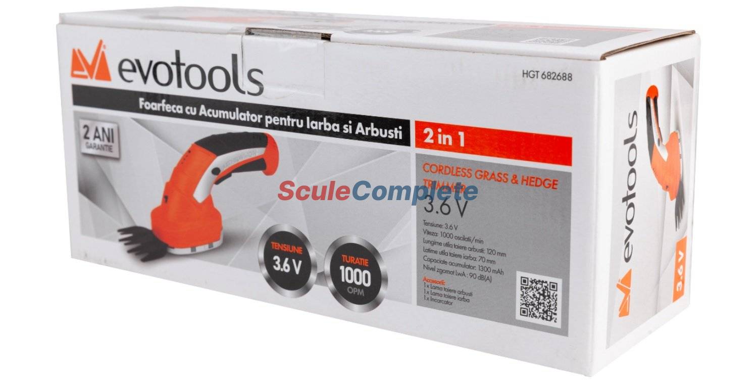 Foarfeca cu Acumulator pentru Iarba si Arbusti 2 in 1 Evotools