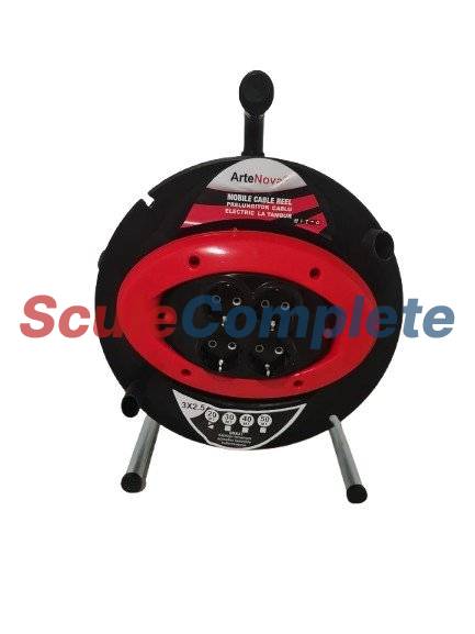 Prelungitor cablu electric cu tambur, 4 prize, cablu 3 x 2.5mm, Lungime 40m, 16A, 250V, Maner transport