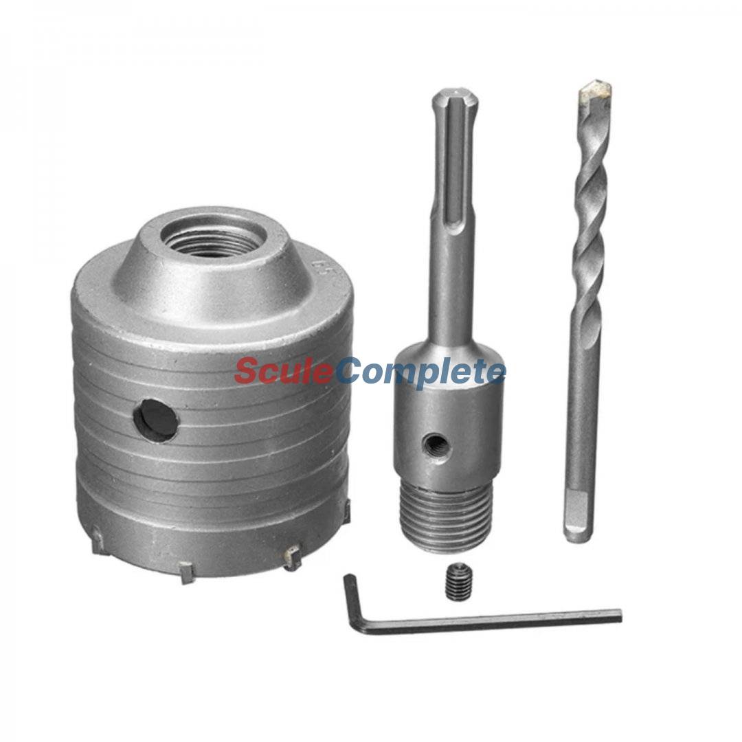 Set 2 Carote Beton cu Vidia 65 mm si 80 mm, 2 Prelungitoare 110 mm, Burghie Pilot, Cutie Depozitare si Transport, pentru Beton si Zidarie 