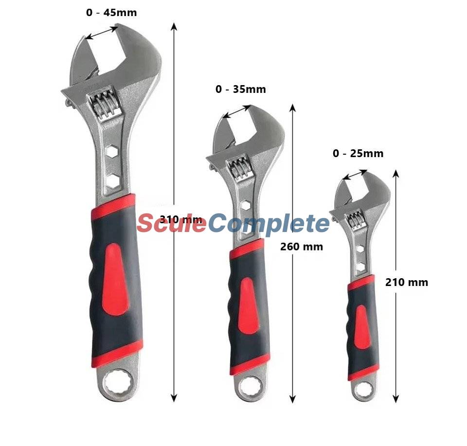 Set 3 Chei reglabile 210mm, 260mm, 310mm, otel carbon forjat, coada tip agatatoare