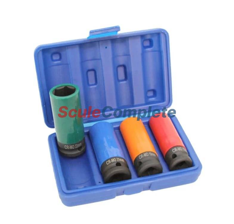 Set 4 Tubulare de Impact 1/2, cu protectie pentru jante de aliaj 17mm, 19mm, 21mm, 22mm 