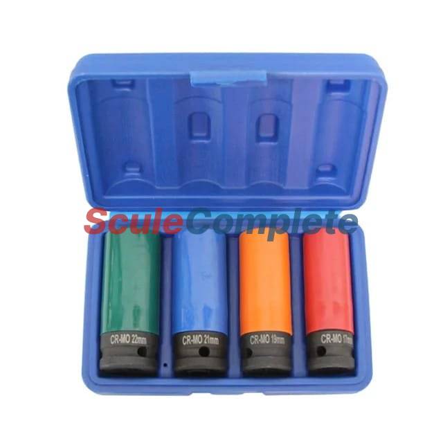 Set 4 Tubulare de Impact 1/2, cu protectie pentru jante de aliaj 17mm, 19mm, 21mm, 22mm 