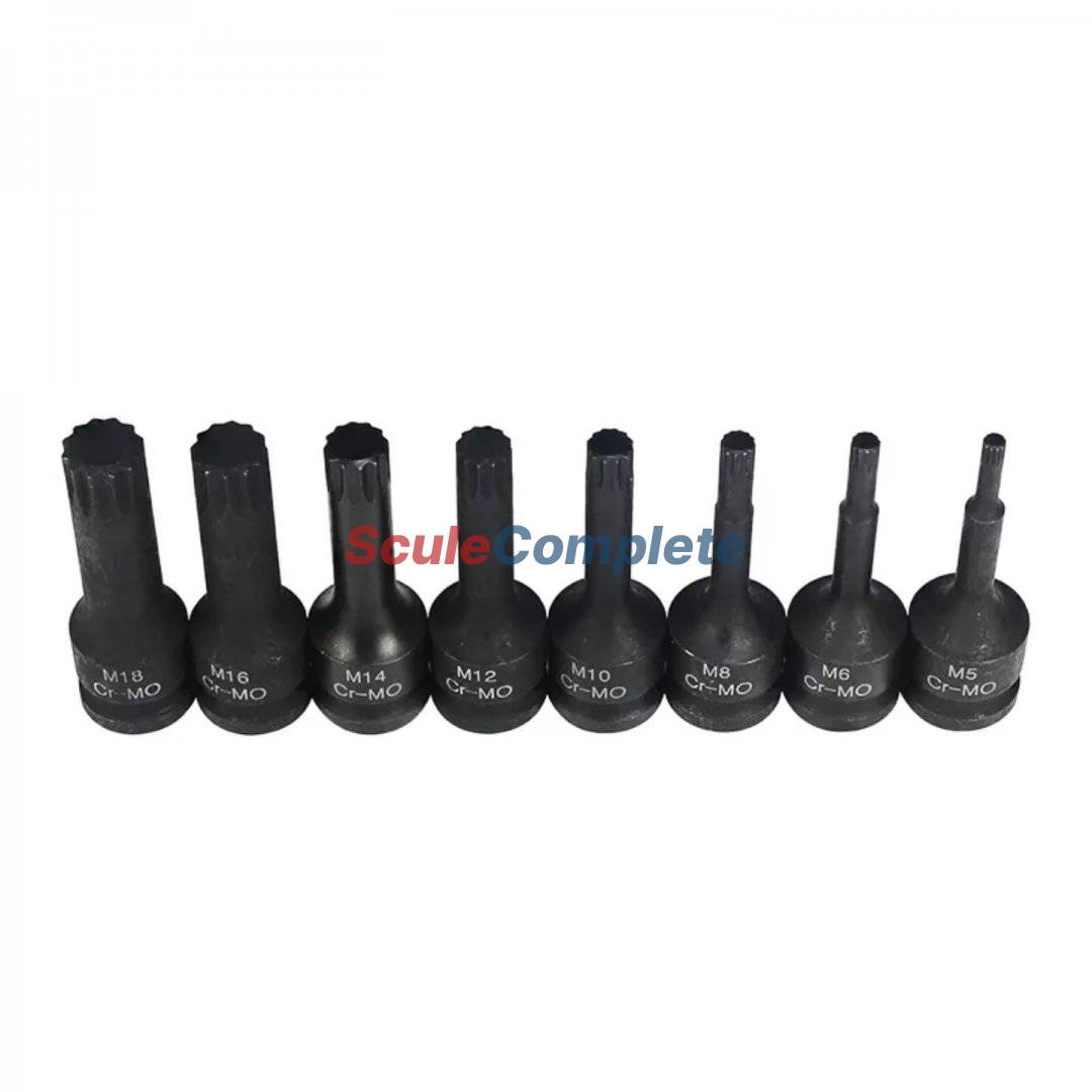 Set 8 Tubulare de impact cu varf Spline M5 - M18, prindere 1/2