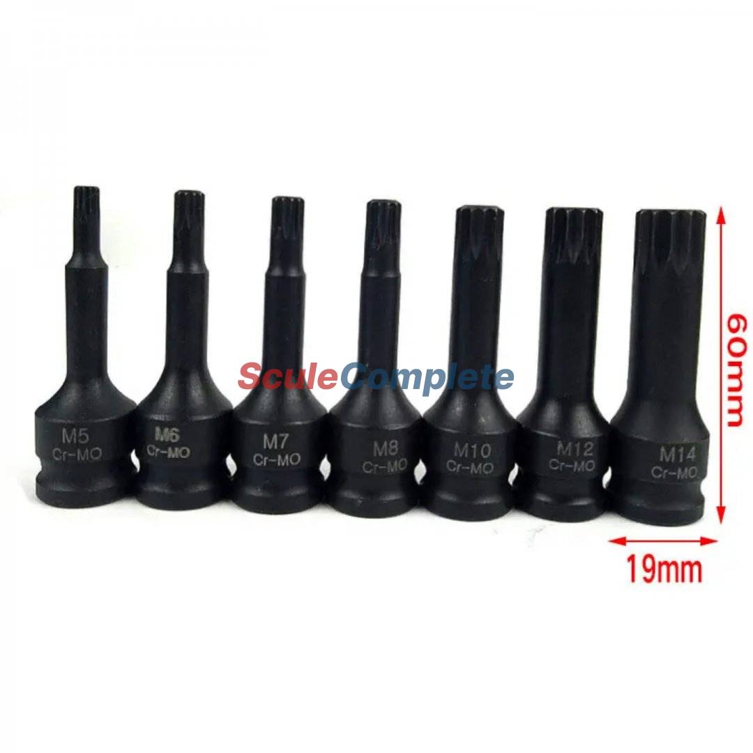 Set 8 Tubulare de impact cu varf Spline M5 - M18, prindere 1/2