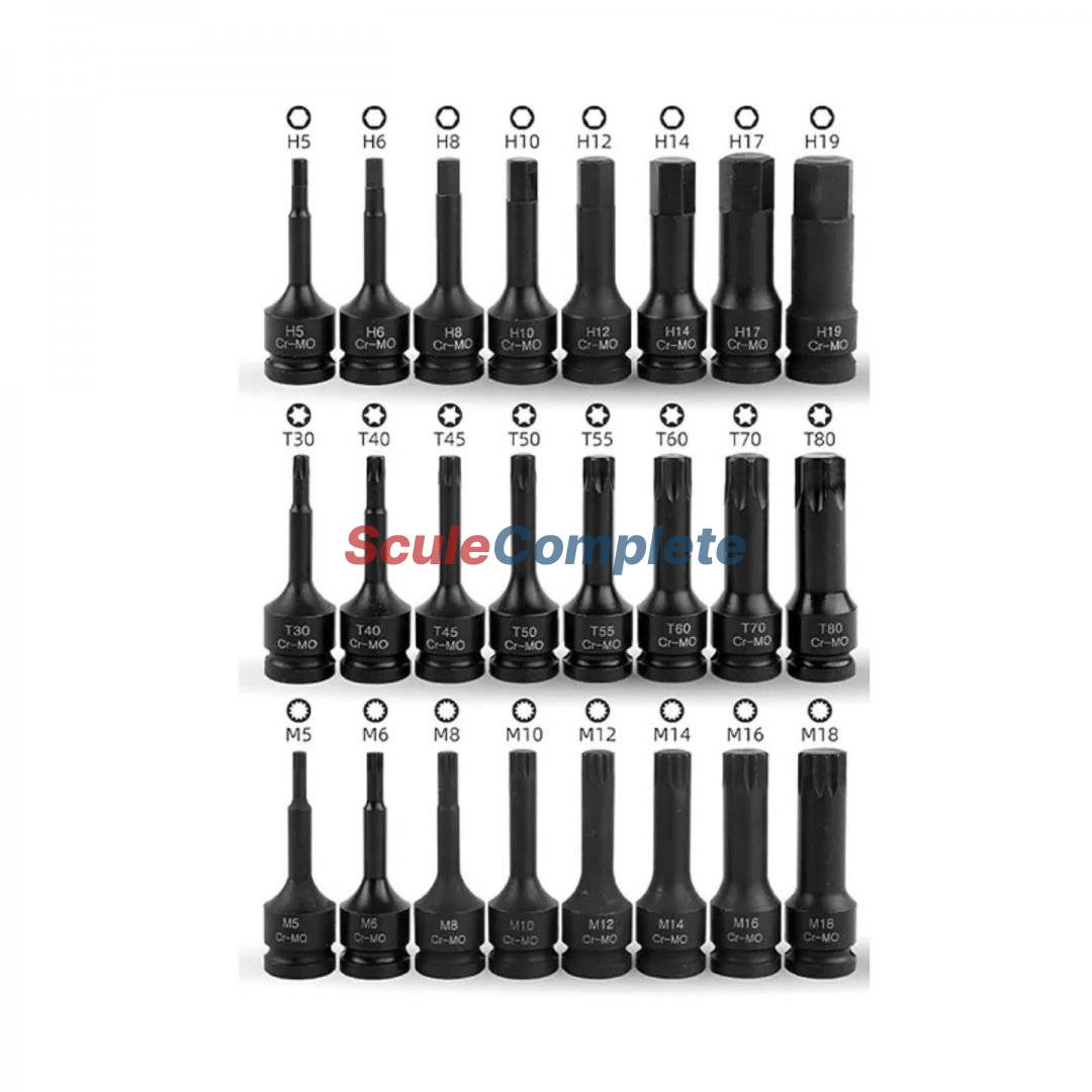 Set 8 Tubulare de impact cu varf Spline M5 - M18, prindere 1/2
