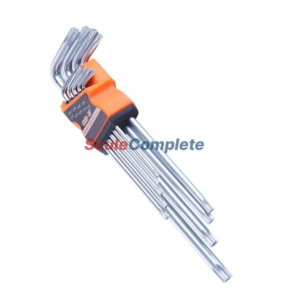 Set profesional 9 chei imbus torx, forma L, T10, T15, T20, T25, T27, T30, T40, T45, T50, Cr-V 