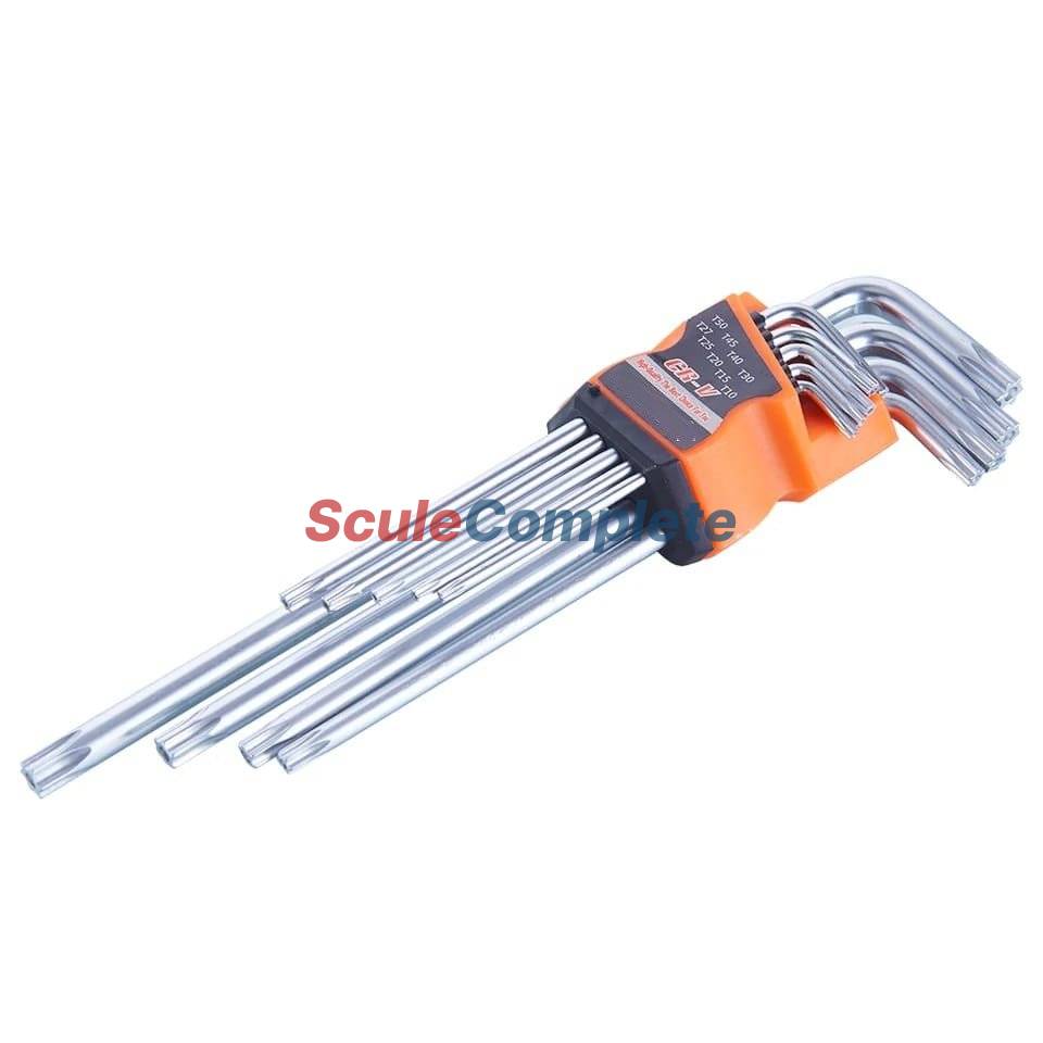 Set profesional 9 chei imbus torx, forma L, T10, T15, T20, T25, T27, T30, T40, T45, T50, Cr-V 