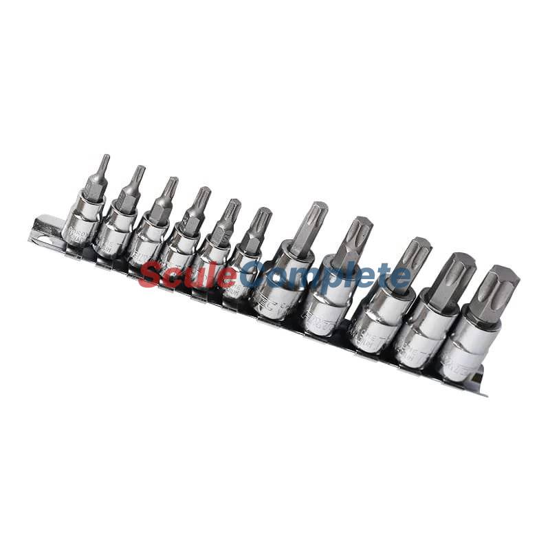 Set Tubulara cu Biti torx CR-V 12 Buc. T8, T10, T15, T20, T25, T27, T30, T40, T45, T 50, T55, T60, 1/4 