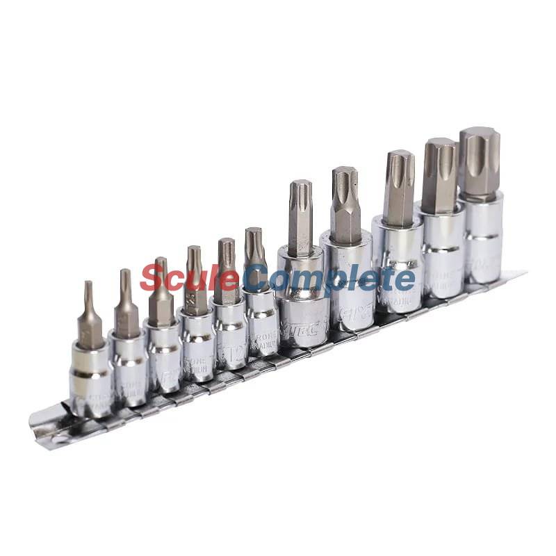 Set Tubulara cu Biti torx CR-V 12 Buc. T8, T10, T15, T20, T25, T27, T30, T40, T45, T 50, T55, T60, 1/4 