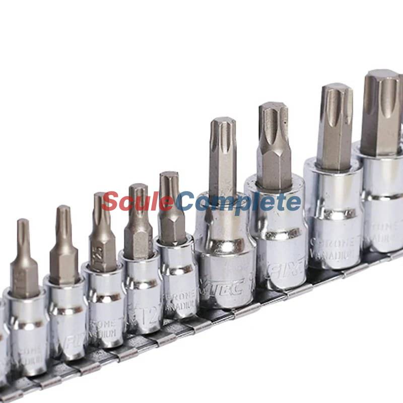 Set Tubulara cu Biti torx CR-V 12 Buc. T8, T10, T15, T20, T25, T27, T30, T40, T45, T 50, T55, T60, 1/4 