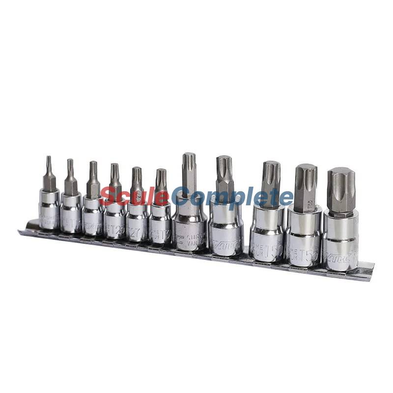 Set Tubulara cu Biti torx CR-V 12 Buc. T8, T10, T15, T20, T25, T27, T30, T40, T45, T 50, T55, T60, 1/4 