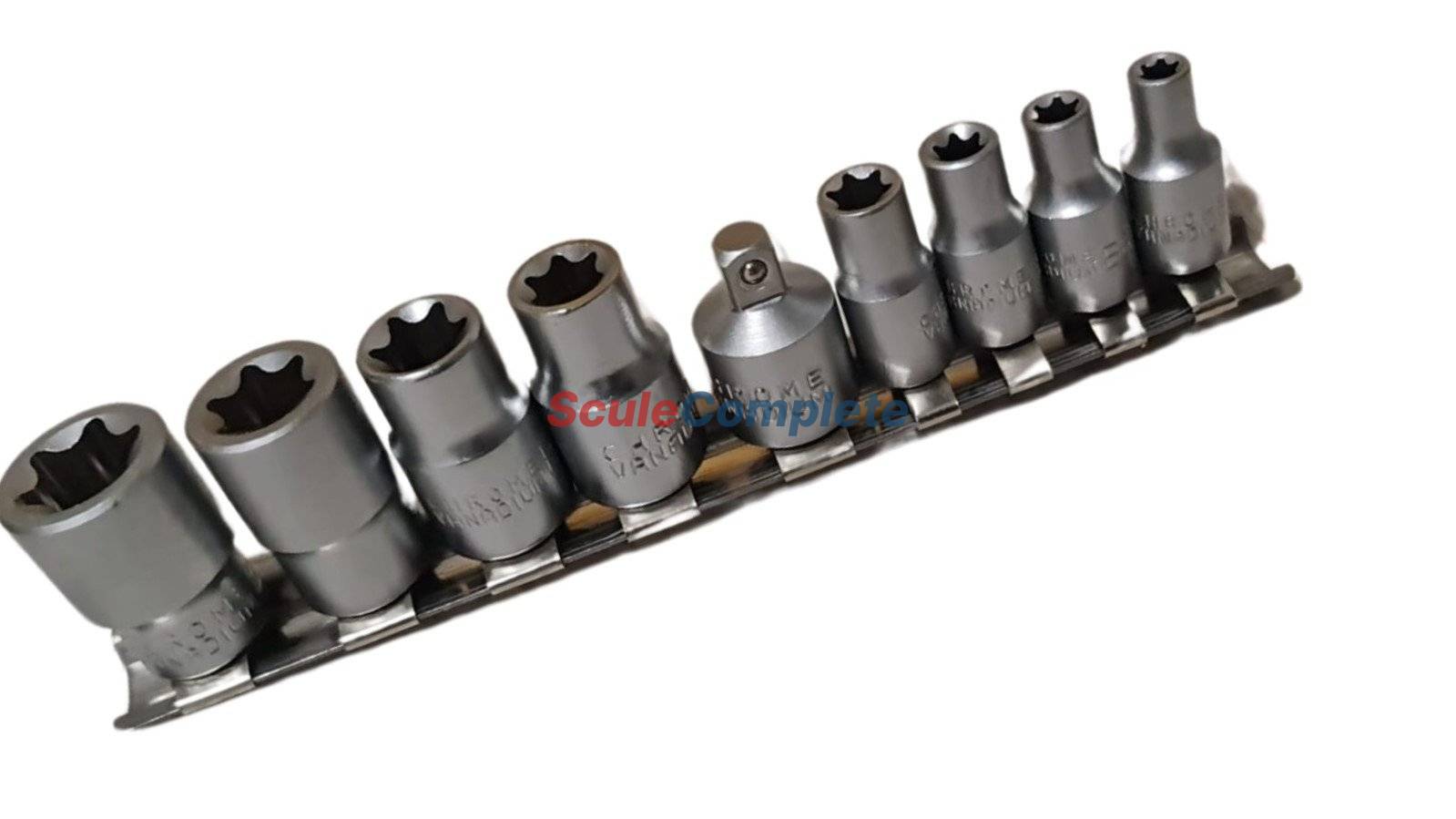 Set Tubulara Torx CR-V 9 Piese E5, E6, E7, E8, E10, E12, E14, E16 Reductie 1/4 la 3/8 