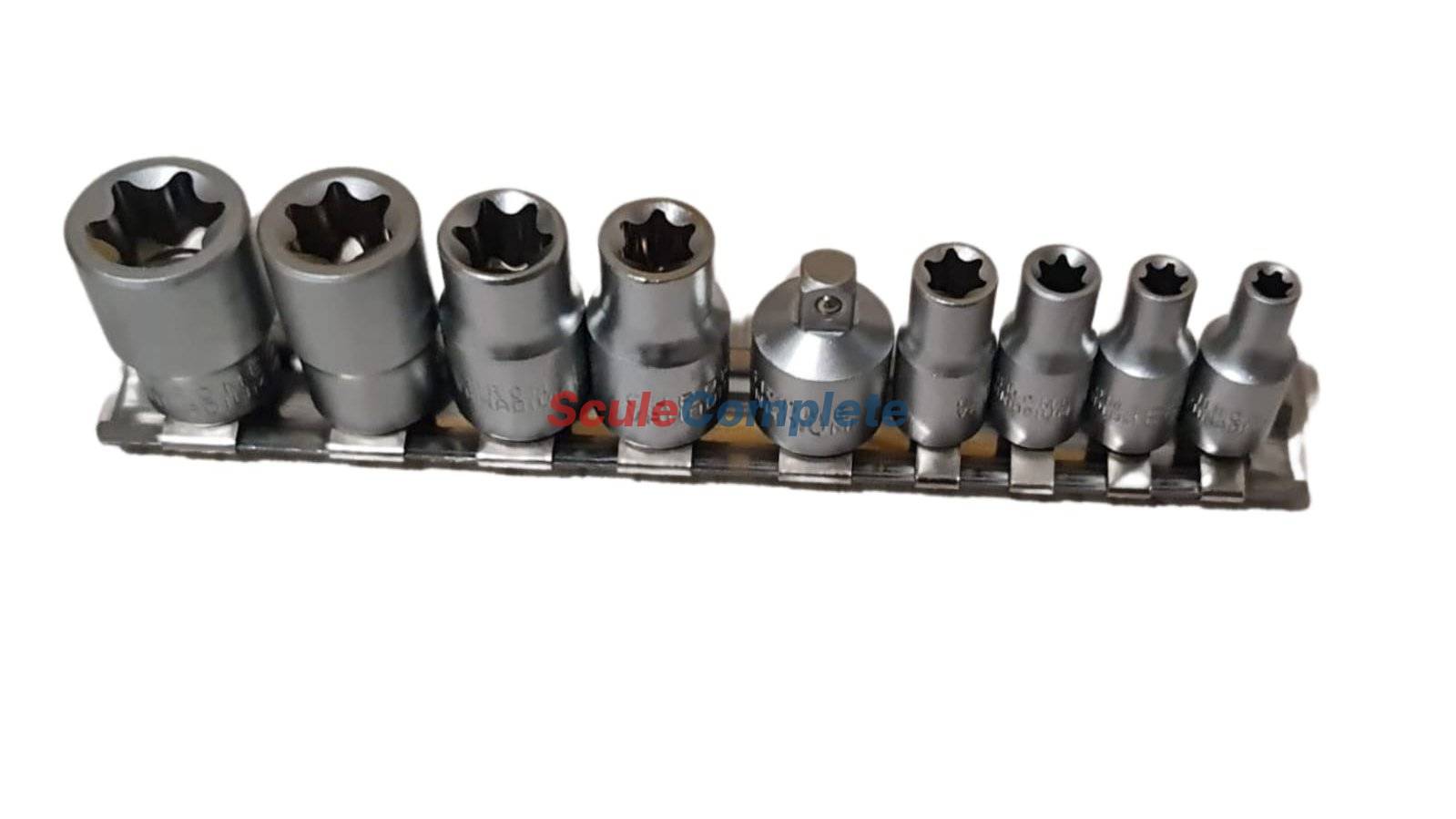 Set Tubulara Torx CR-V 9 Piese E5, E6, E7, E8, E10, E12, E14, E16 Reductie 1/4 la 3/8 