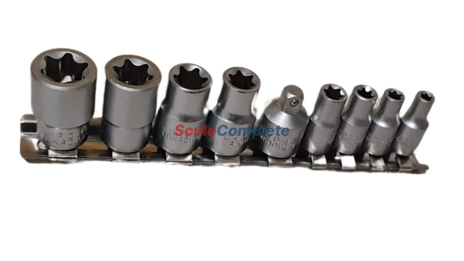 Set Tubulara Torx CR-V 9 Piese E5, E6, E7, E8, E10, E12, E14, E16 Reductie 1/4 la 3/8 