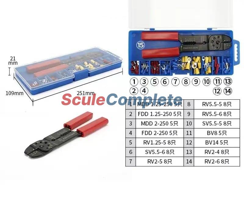 Trusa 175 Piese, Cleste taiat, dezizolat, sertizat cabluri plus papuci electrici izolati diverse dimensiuni si modele