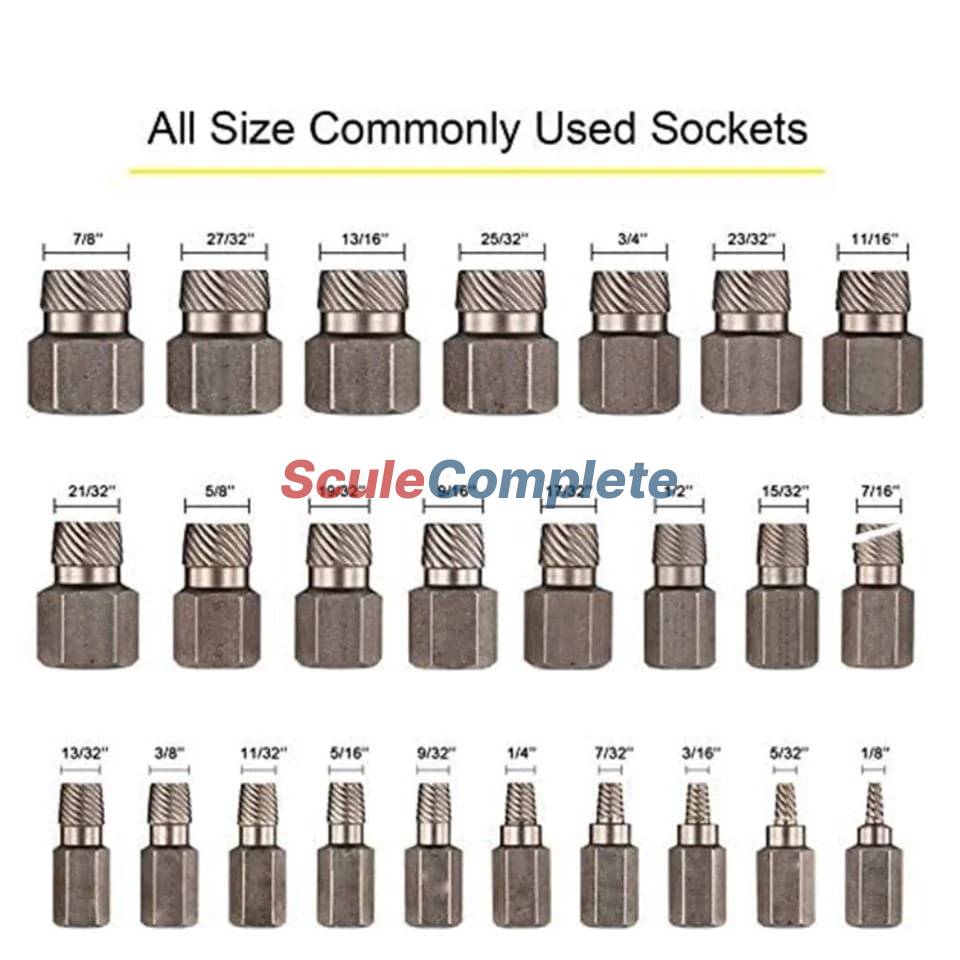 Trusa profesionala pentru extras suruburi rupte hexagonal, imbus, torx, spline, drepte, filete rupte, extractoare, 25 piese, Cr-Mo