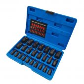 Trusa profesionala pentru extras suruburi rupte hexagonal, imbus, torx, spline, drepte, filete rupte, extractoare, 25 piese, Cr-Mo